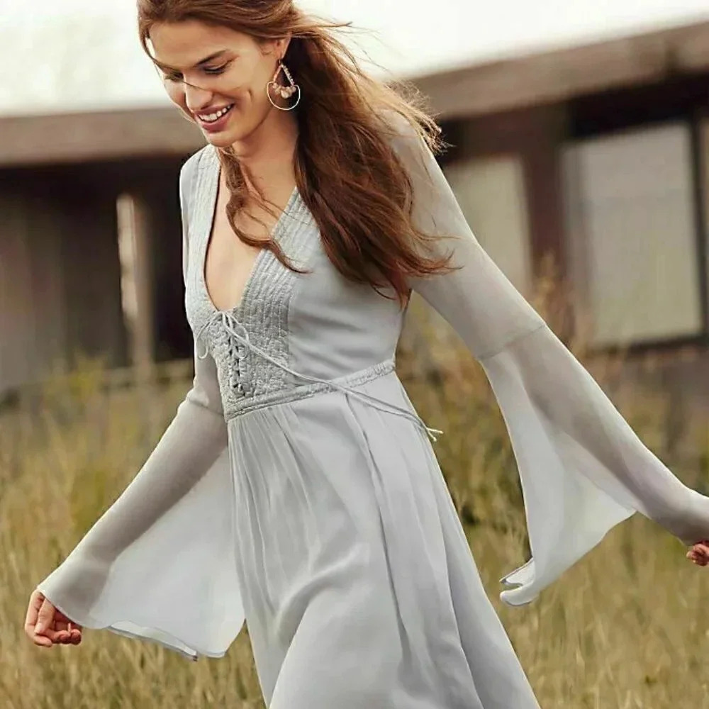 Anthropologie Size M Gray Ghost London Belled Peasant Dress NEW!